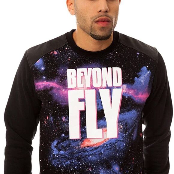 Born Fly Mens Galaxy Sweatshirt Faux Leather Elbow Patches Beyond FLy - Picture 1 of 14